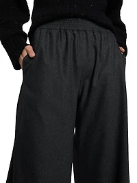 Flannel Wool-Blend Wide-Leg Trousers