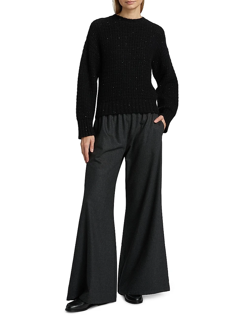 Flannel Wool-Blend Wide-Leg Trousers