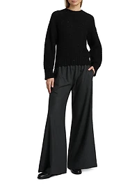 Flannel Wool-Blend Wide-Leg Trousers