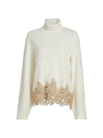 Lace-Trimmed Wool-Blend Turtleneck Sweater