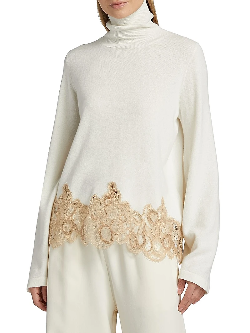 Lace-Trimmed Wool-Blend Turtleneck Sweater
