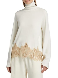 Lace-Trimmed Wool-Blend Turtleneck Sweater