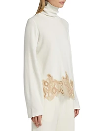 Lace-Trimmed Wool-Blend Turtleneck Sweater