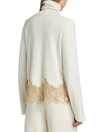 Lace-Trimmed Wool-Blend Turtleneck Sweater