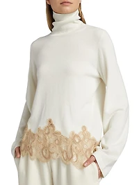 Lace-Trimmed Wool-Blend Turtleneck Sweater