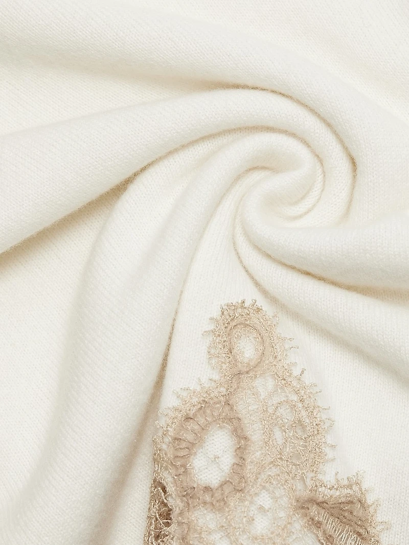 Lace-Trimmed Wool-Blend Turtleneck Sweater