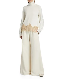 Lace-Trimmed Wool-Blend Turtleneck Sweater