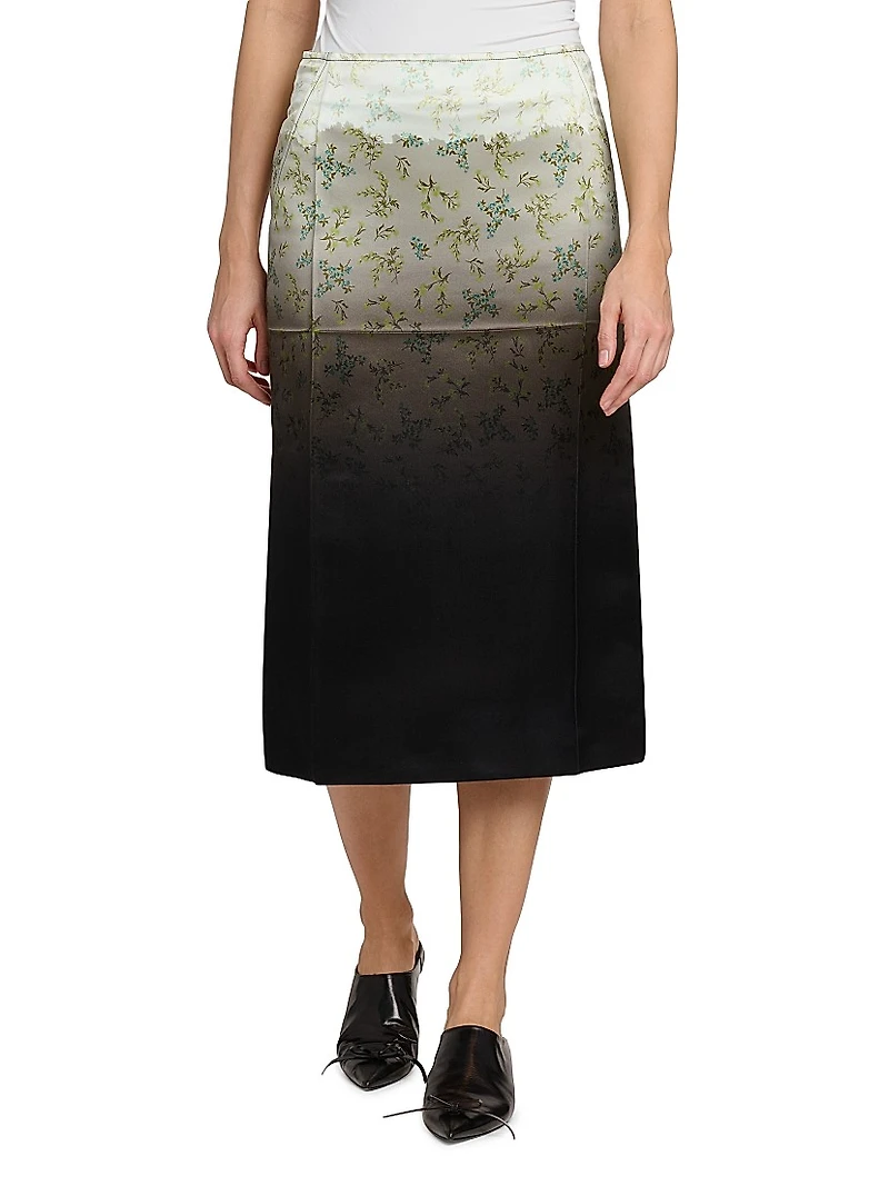 Floral Dip-Dye Midi-Skirt