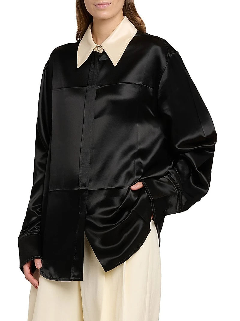 Satin Button-Front Shirt