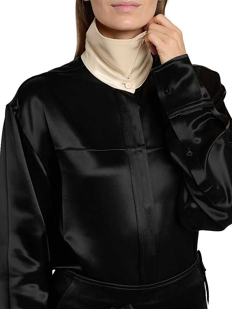 Satin Button-Front Shirt