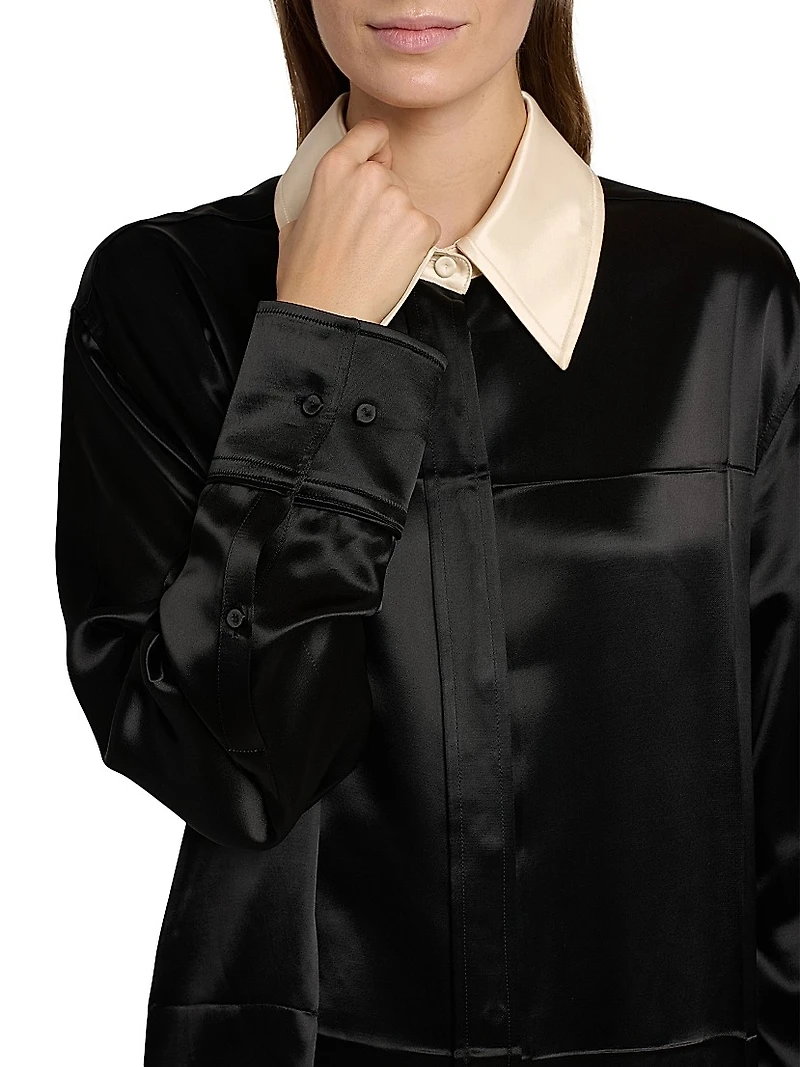 Satin Button-Front Shirt
