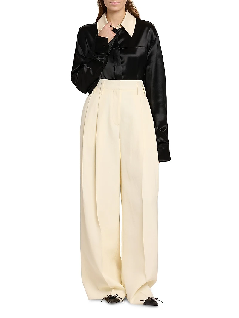 Satin Button-Front Shirt