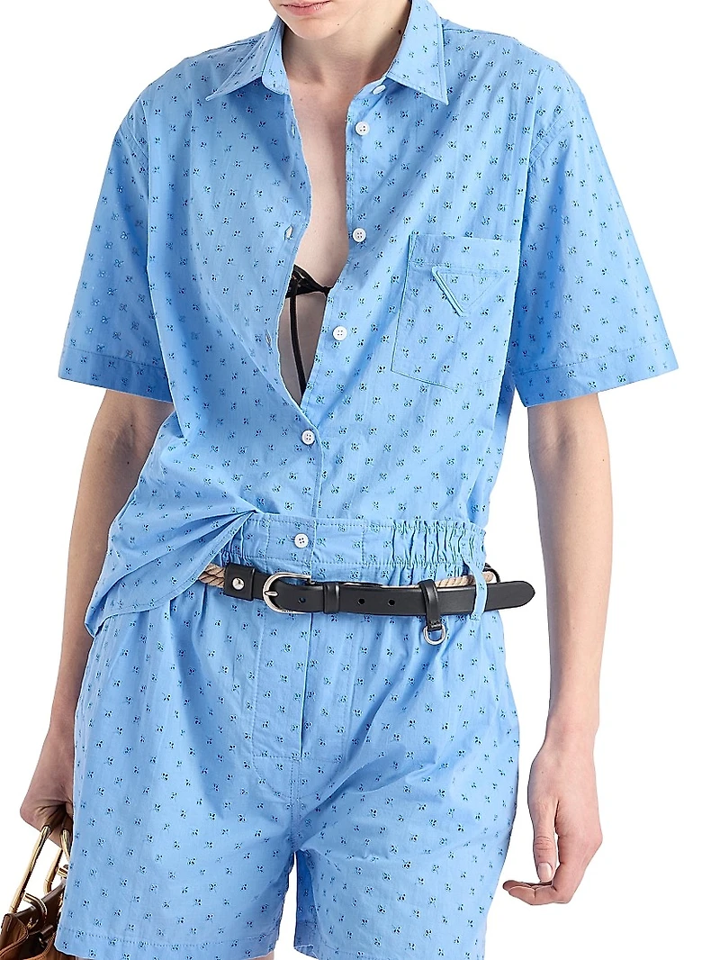 Short-Sleeved Eyelet Lace Shirt