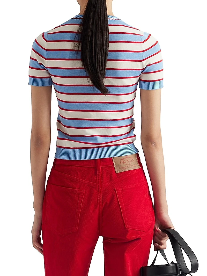 Striped Crew-Neck Cotton Sweater