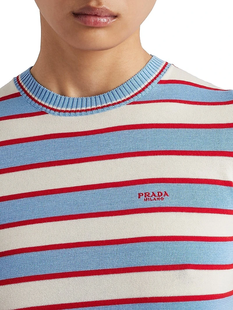 Striped Crew-Neck Cotton Sweater