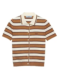 Short-Sleeved Striped Cotton Cardigan