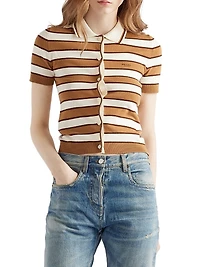 Short-Sleeved Striped Cotton Cardigan