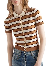 Short-Sleeved Striped Cotton Cardigan