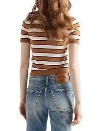 Short-Sleeved Striped Cotton Cardigan