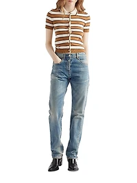 Short-Sleeved Striped Cotton Cardigan