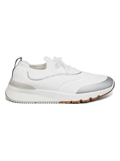 Leather-Trimmed Slip-On Sneakers