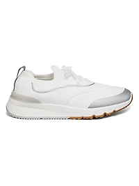 Leather-Trimmed Slip-On Sneakers