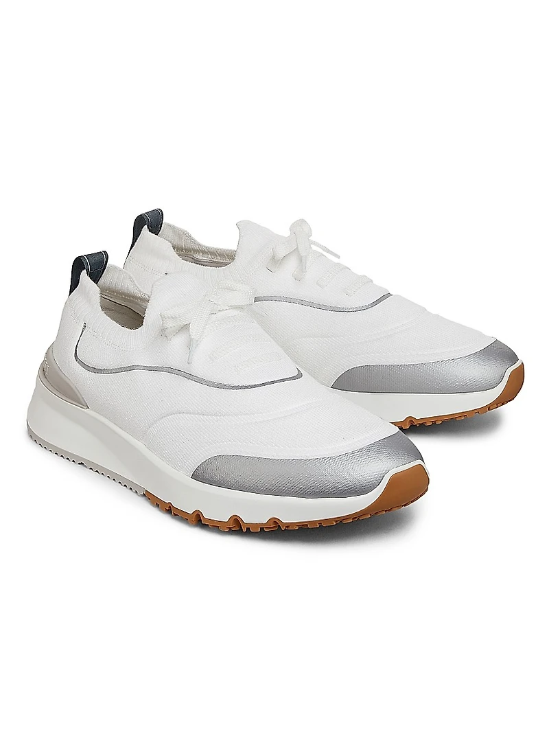 Leather-Trimmed Slip-On Sneakers