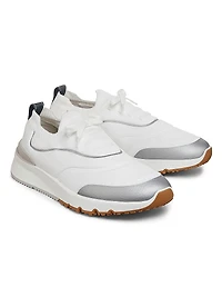 Leather-Trimmed Slip-On Sneakers