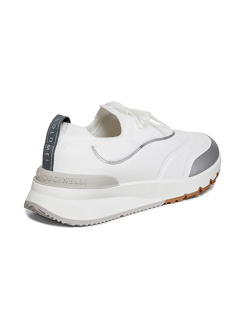 Leather-Trimmed Slip-On Sneakers