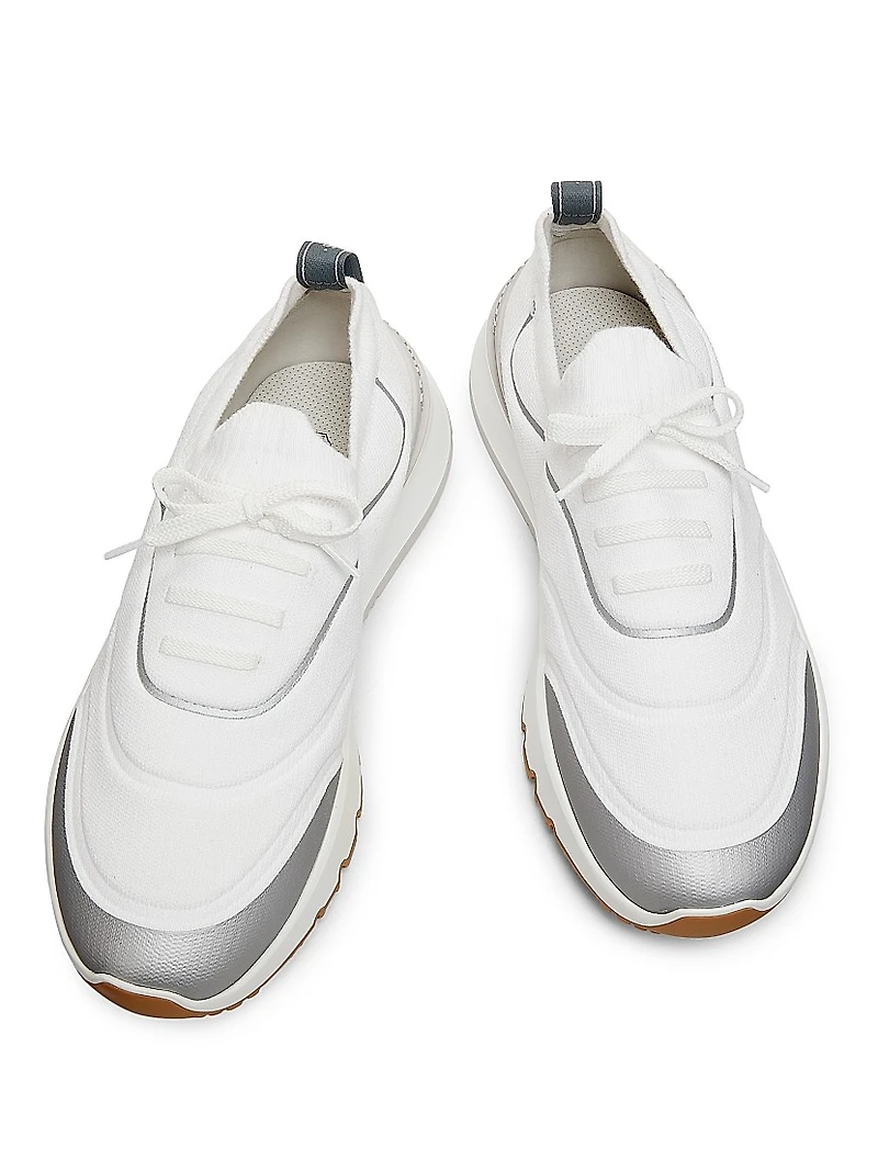 Leather-Trimmed Slip-On Sneakers
