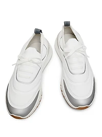 Leather-Trimmed Slip-On Sneakers