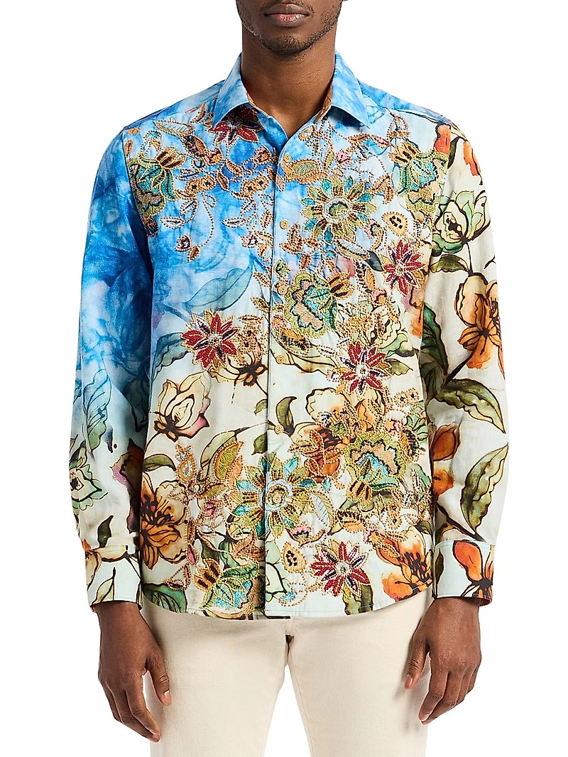 Wanderinblossom Floral Embroidered Shirt