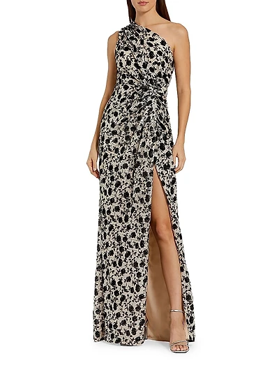 Floral Sequin One-Shoulder Gown