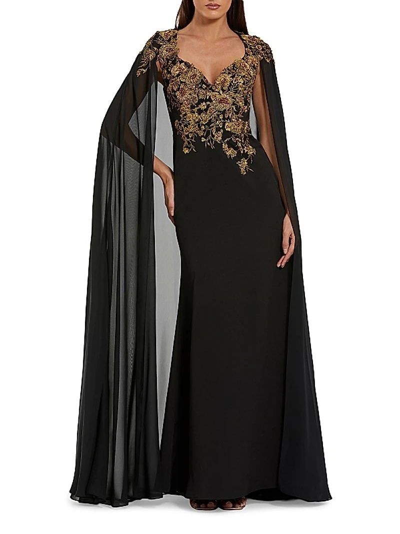 Crepe Floral Embellished Gown