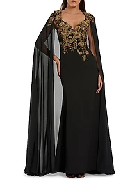 Crepe Floral Embellished Gown