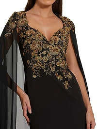 Crepe Floral Embellished Gown