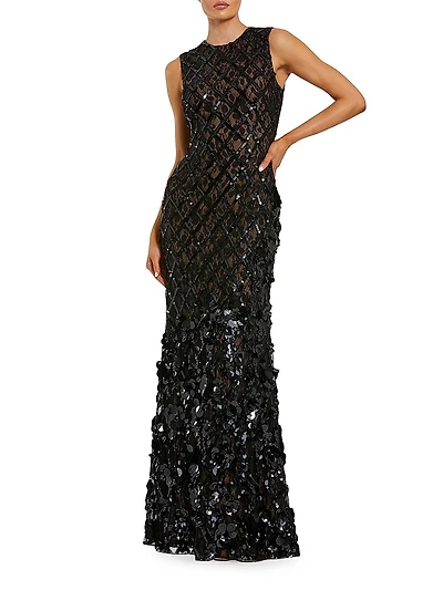 Mesh Beaded Sequin Mermaid Gown