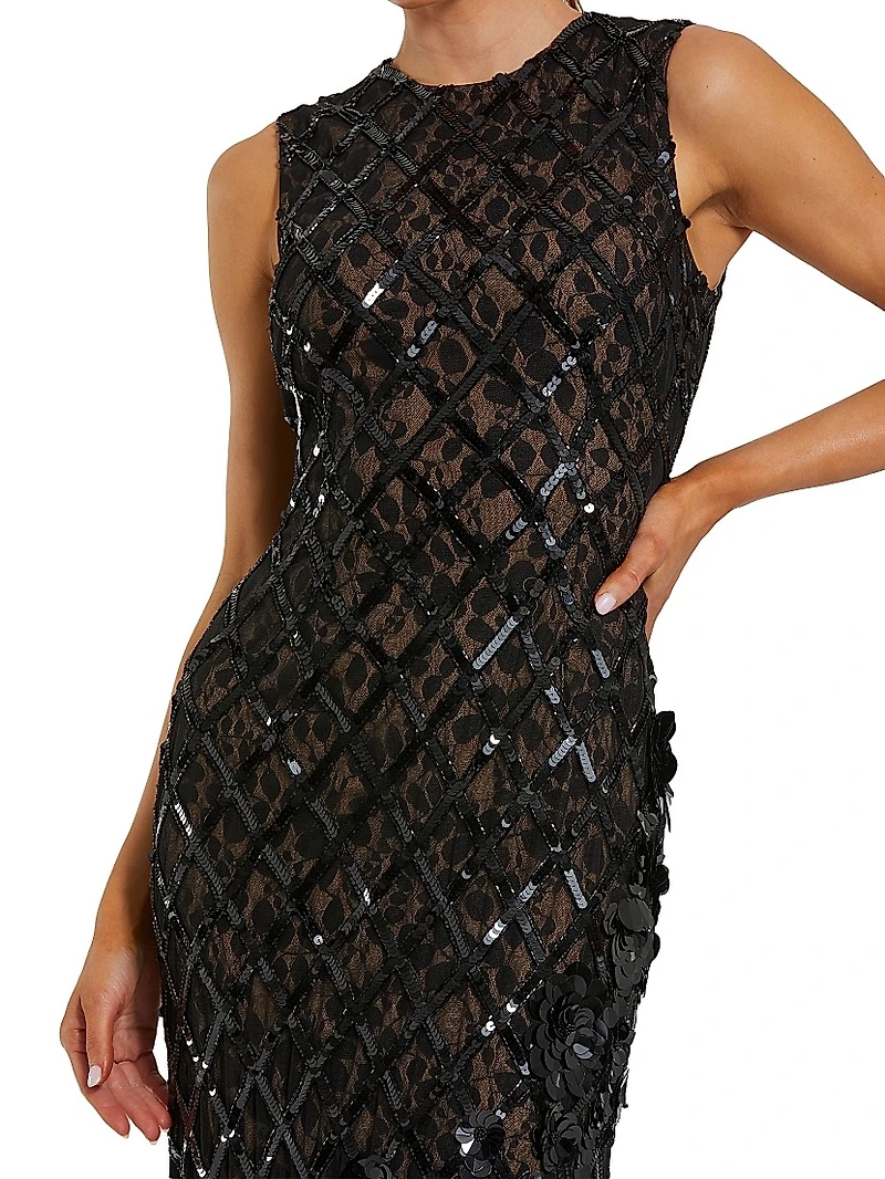 Mesh Beaded Sequin Mermaid Gown