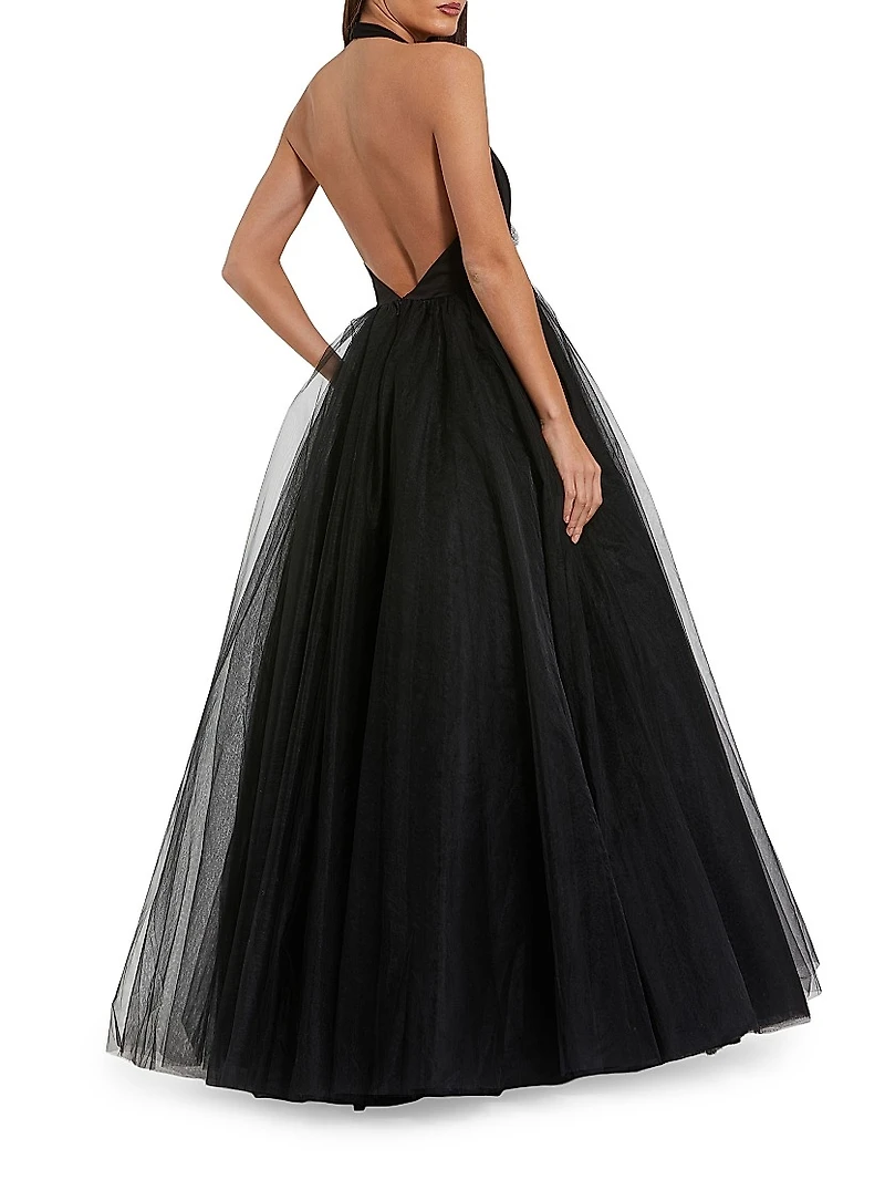 Flower Embellished Halterneck Ball Gown