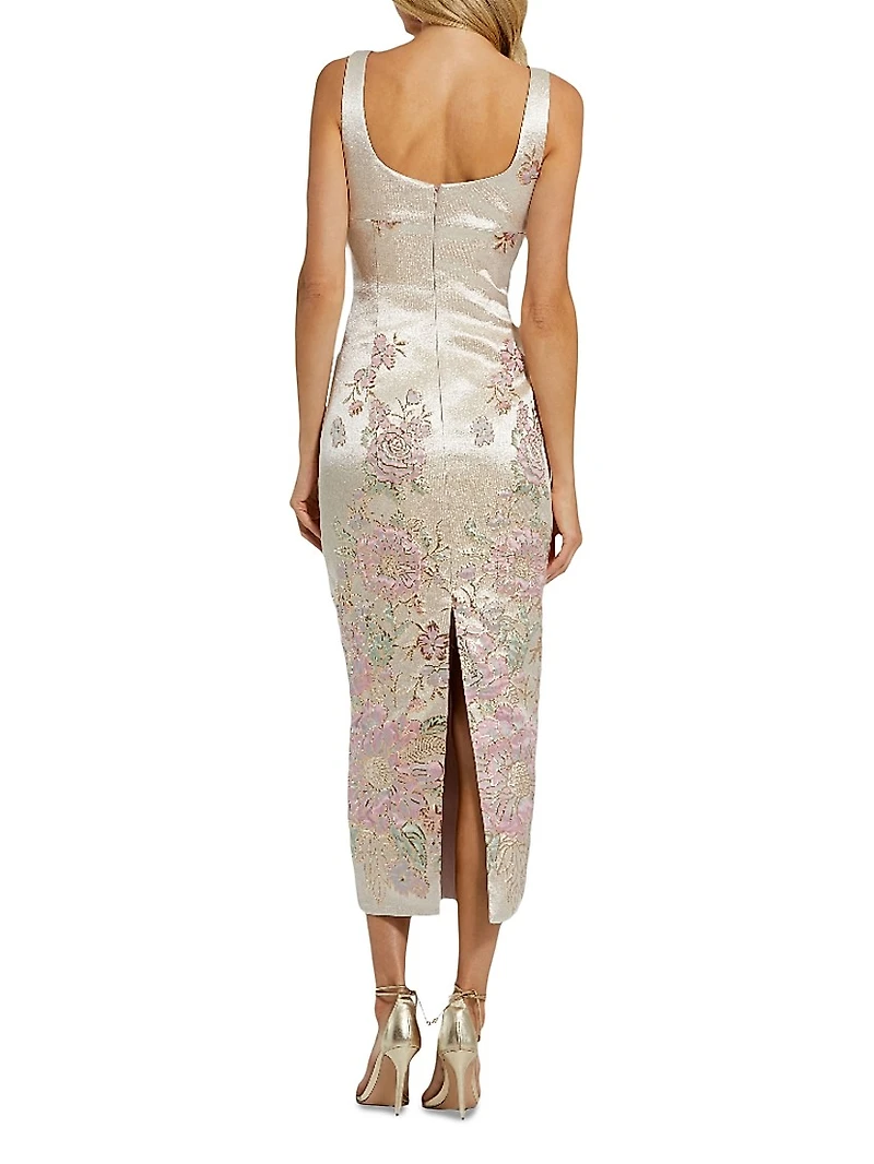 Satin Bustier Brocade Midi-Dress