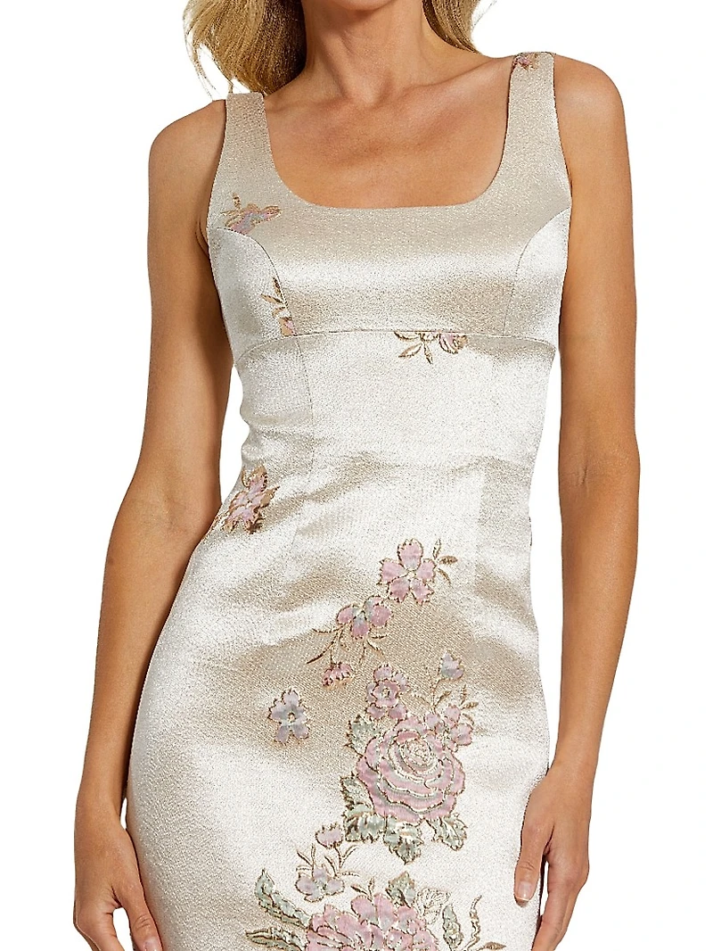 Satin Bustier Brocade Midi-Dress