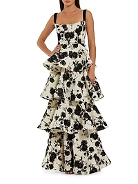 Floral Bouclé Tiered Gown