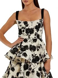 Floral Bouclé Tiered Gown
