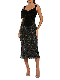 Velvet Bow Sequined Midi-Dress