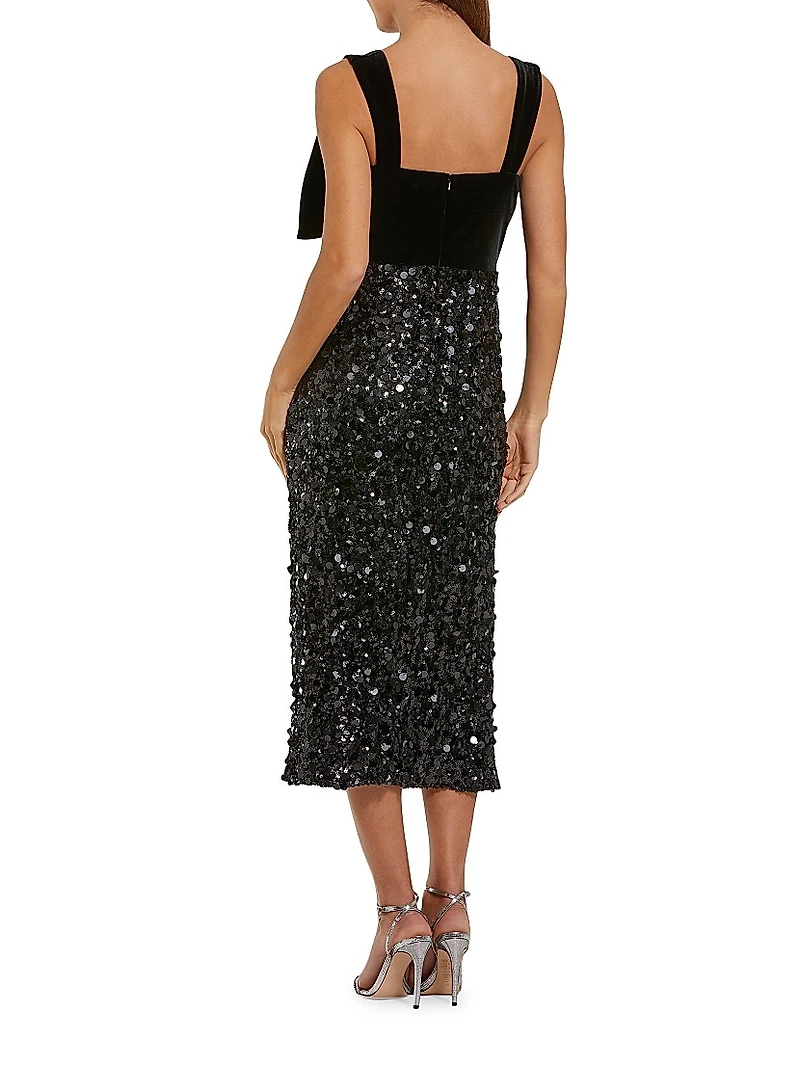 Velvet Bow Sequined Midi-Dress