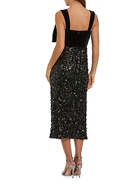 Velvet Bow Sequined Midi-Dress