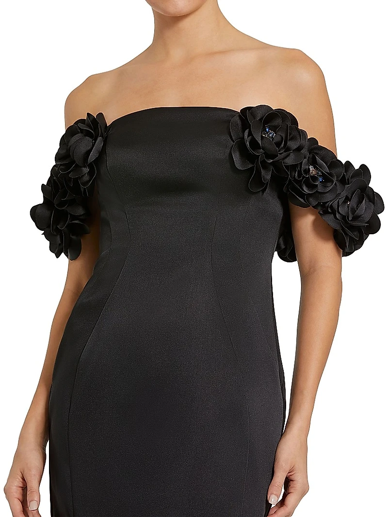 Satin 3D Flower Off-The-Shoulder Mermaid Gown