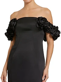 Satin 3D Flower Off-The-Shoulder Mermaid Gown