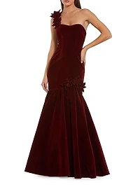 Velvet One-Shoulder Trumpet Bubble Hem Gown