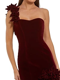 Velvet One-Shoulder Trumpet Bubble Hem Gown